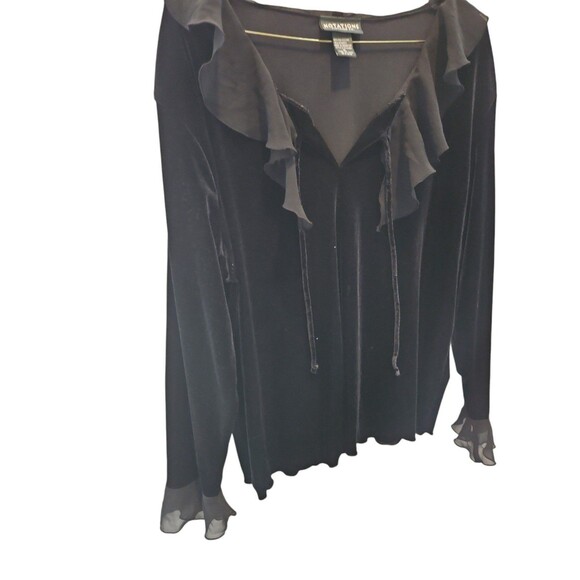 NOTATIONS XL BLACK VELVET RUFFLED NECK BLOUSE - Picture 6 of 8